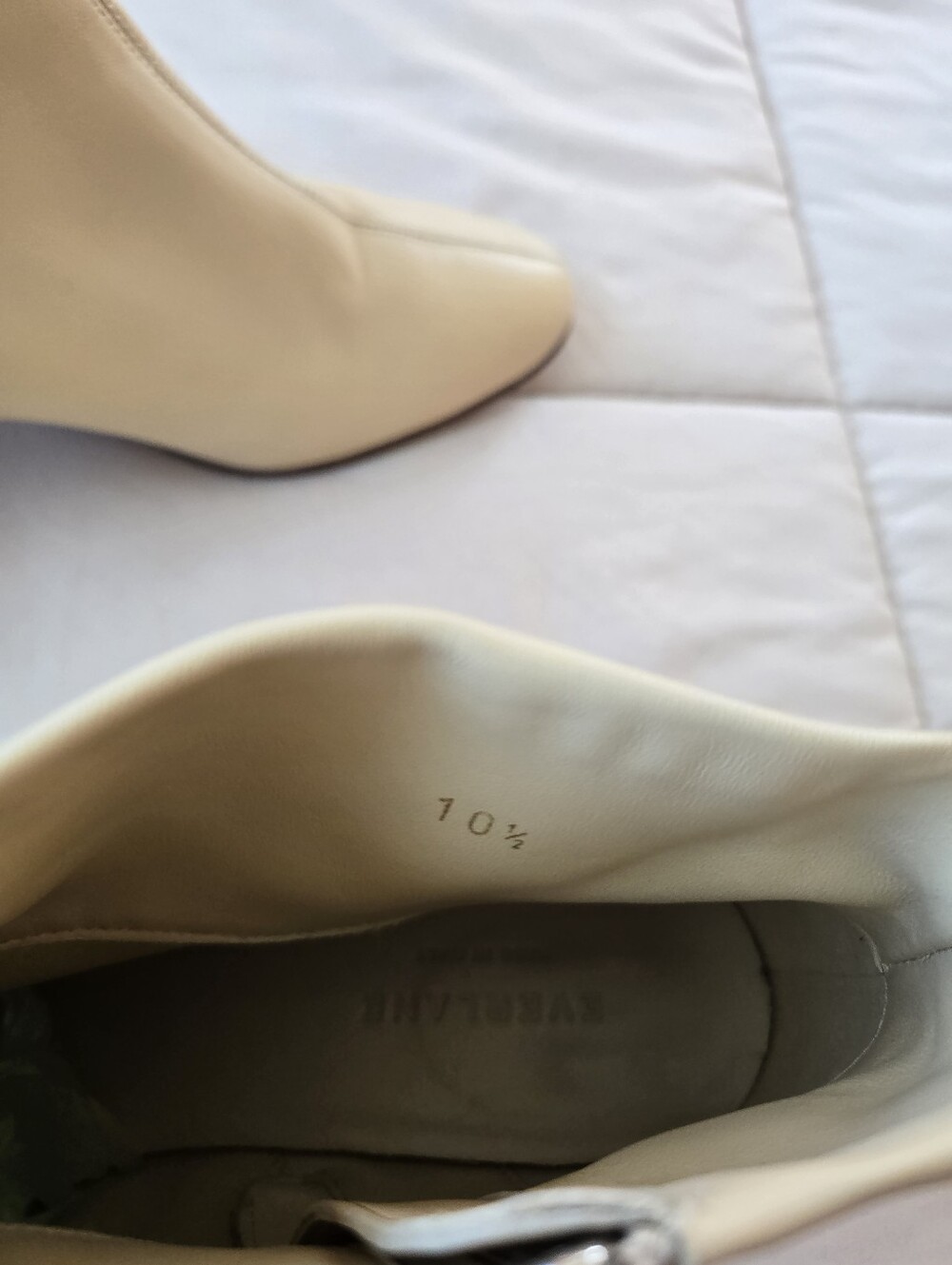 Everlane Day Boot, Cream Leather Ankle Boots, Block Heel, Side Zipper US 10.5 - Picture 7 of 11